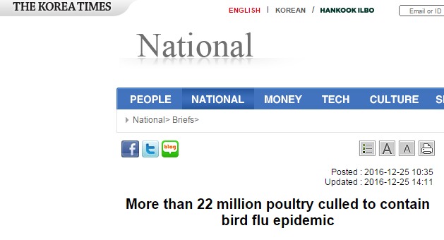 Coreia do Sul: Mais de 22 milhões de aves foram abatidas para conter a epidemia de gripe aviária H5N6
