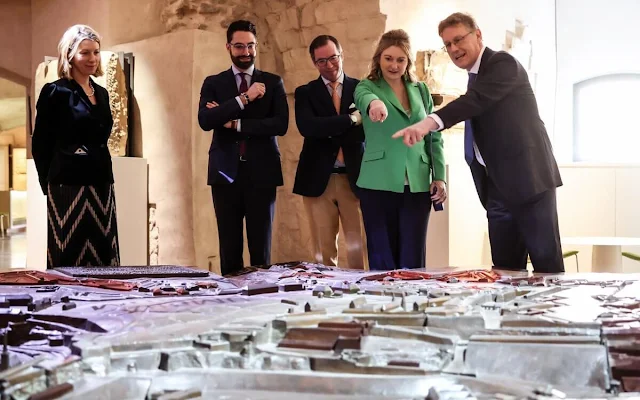 Hereditary Grand Duchess Stephanie wore a green single button blazer by Ralph Lauren. Luxembourg, Fortress of the Habsburgs