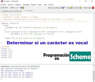 scheme Determinar si un carácter es vocal racket