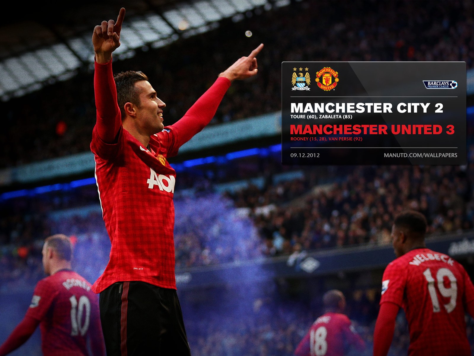 Pinal score wallpaper, derby Manchester City vs Manchester United (2-3