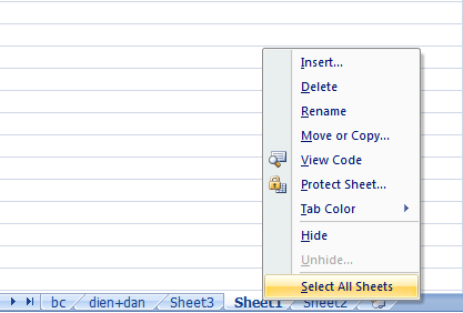 thiết lập page setup sang sheet