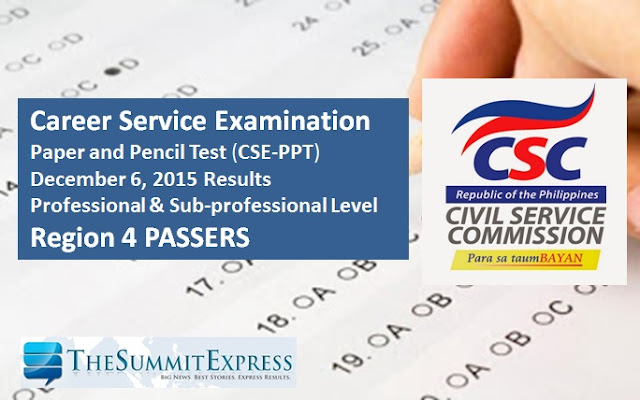 Region 4 Passers: December 2015 Civil service exam (CSE-PPT) results