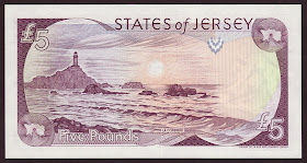 Jersey money currency 5 Pounds banknote 2000 La Corbière lighthouse