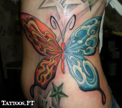 Tatuagens Borboleta duas cores na costela