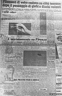 Newspaper coverage of the UFO sighting in Italy.