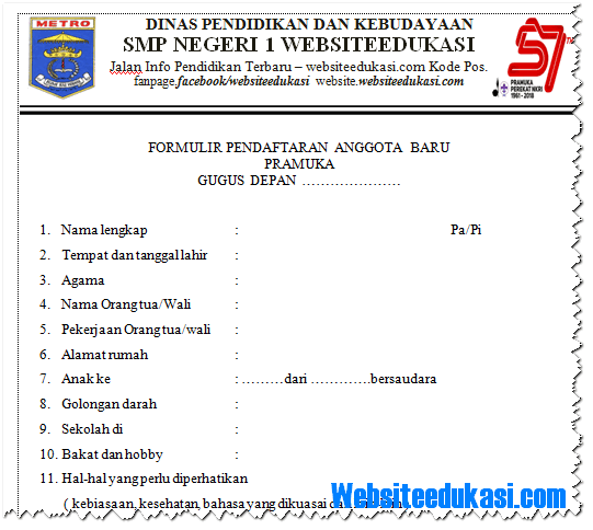 Contoh Formulir Pendaftaran Ekstrakurikuler Pramuka 