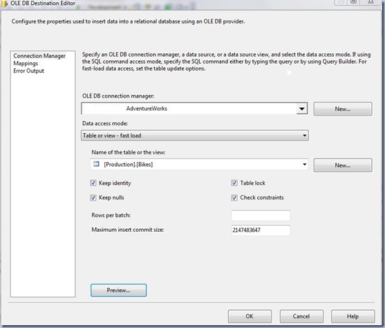 SSIS - OLE DB Destination Editor