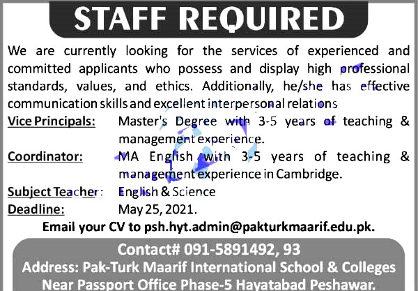 Latest Jobs in Pak Turk International School And College May 2021