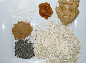 Turning mommy ingredients for energy bites,chia, flax, coconut, nut butter