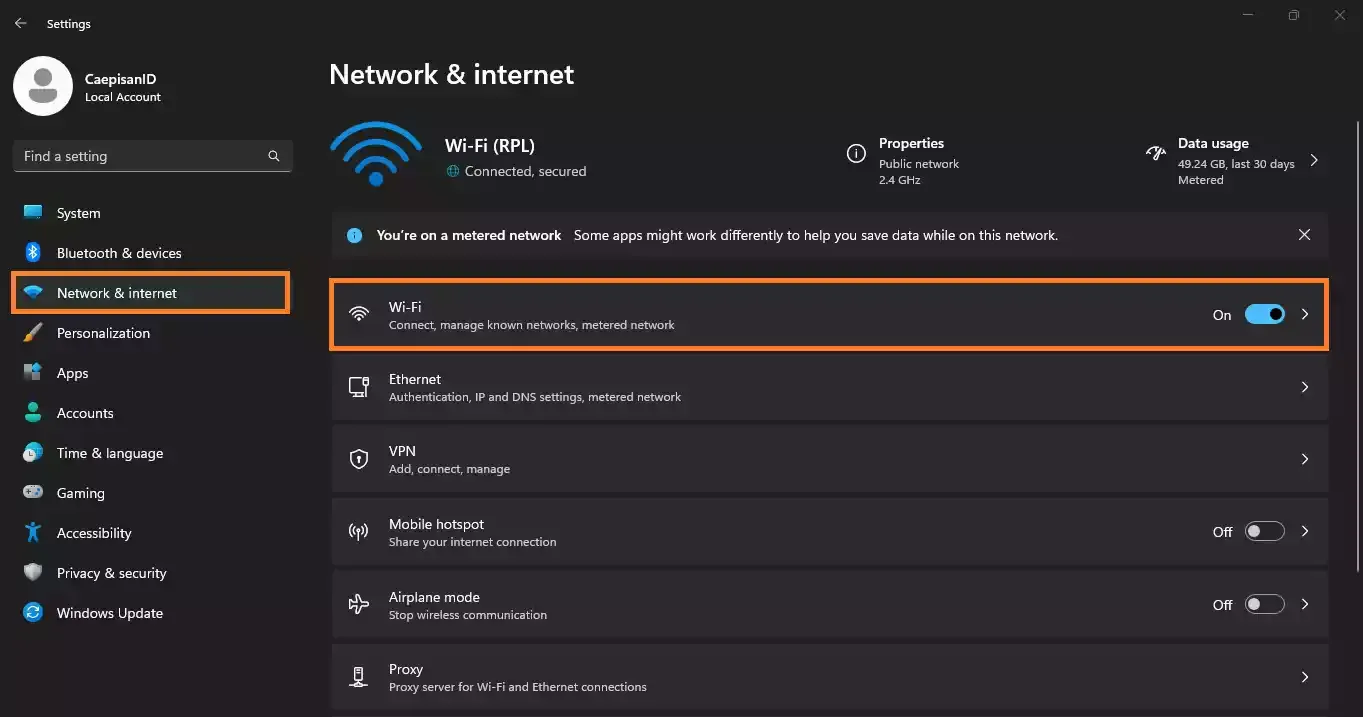 metered connection