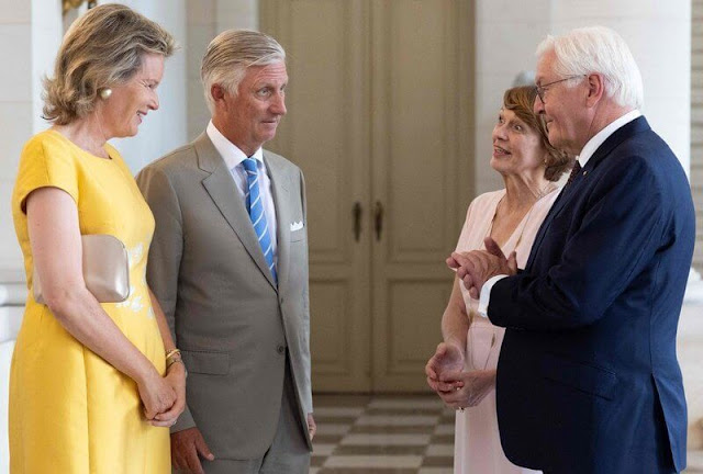 Queen Mathilde wore a yellow dress by Natan. Grand Duchess Maria Teresa, Princess Sophie, Elke Büdenbender