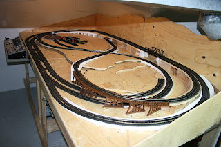 Model train layout with control panel