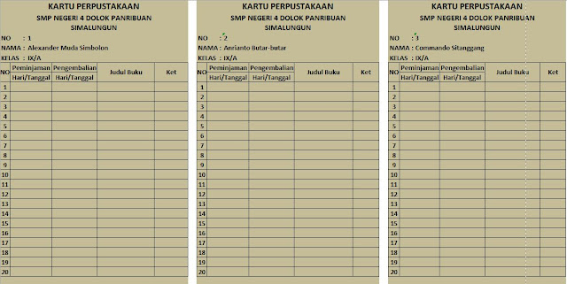 Contoh Kartu Peminjaman Buku Perpustakaan