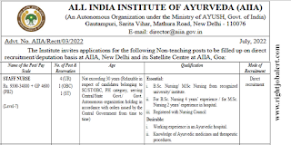 Staff Nurse B.Sc. Nursing/ M.Sc Nursing Jobs in All India Institute of Ayurveda