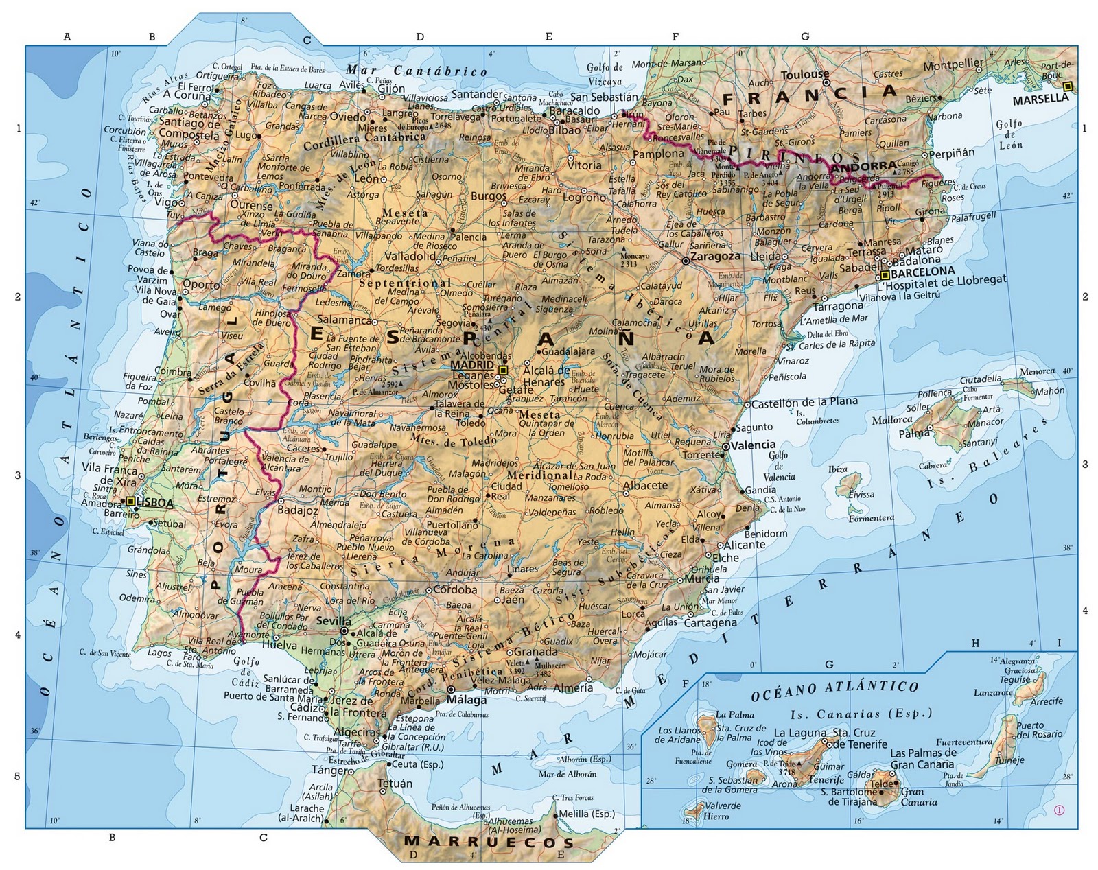 mapa fisico detallado de españa Ciencias Sociales 1º Cc Ss Tema 6 Mapa Fisico De Espana mapa fisico detallado de españa