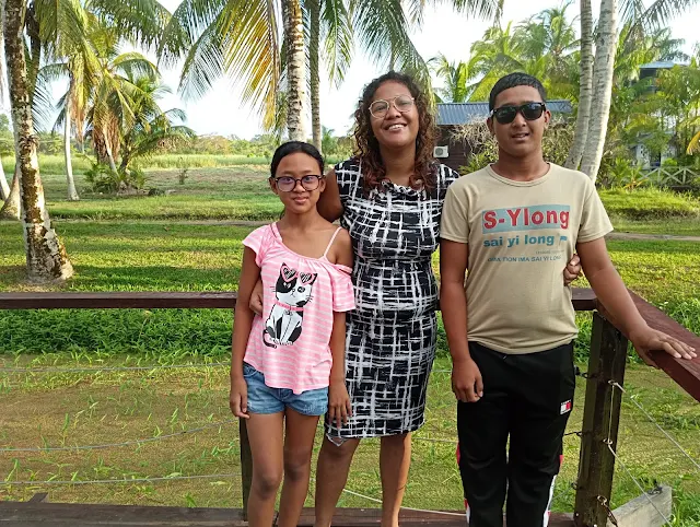 " Shachem Lieuw at Hotel Plantage Frederiksdorp in Suriname with her cousins"