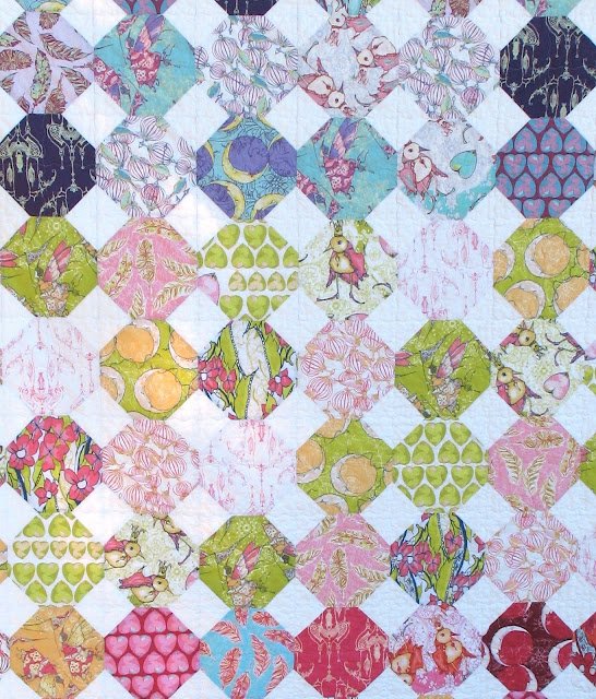 Snowball quilt feather flock by tina givens using aurifil  & minky