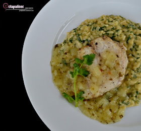 Charbroiled Red Snapper Fillet in Pineapple Coriander Buerre Blanc with Spinach Risotto 