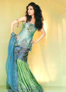 Green Blue Combination Color Bridal Dress