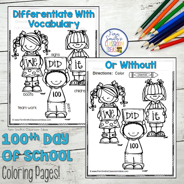 100th Day of School Coloring Pages Dollar Deal! Your Students will ADORE these Coloring Book Pages for the 100th Day! Add it to your plans to compliment any 100th Day Unit! 10 Coloring Pages For Some 100th Day Fun! Also available, 100th Day of School Coloring Pages Dollar Deal with Differentiated Seasonal Vocabulary!  Your Students will ADORE these Coloring Book Pages for the 100th Day! Add it to your plans to compliment any 100th Day Unit! 10 Coloring Pages For Some 100th Day Fun!  Fern Smith's Classroom Ideas