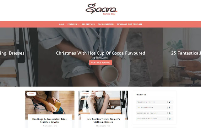 Saara Responsive Personal Blog Fashions Outfits Girly Updates Lifestyle Blogger Template Theme