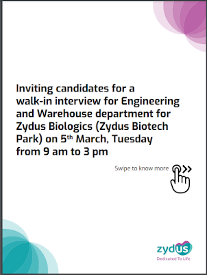 Zydus Biotech Walk In Interview For Engineering and Warehouse Department