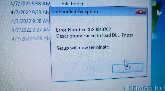 VXDIAG Ford IDS V125 Unhandled Exception