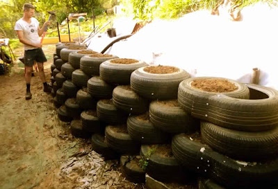 Earthship Construction Tyre Wall 