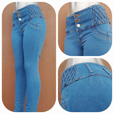Jeans con horma de pantalones Colombianos - Color Azul Cielo.