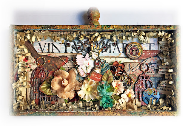 Tim Holtz Wood Vignette Tray by Lisa Novogrodski for Scrap of Darkness using the May Kit Attic Finds