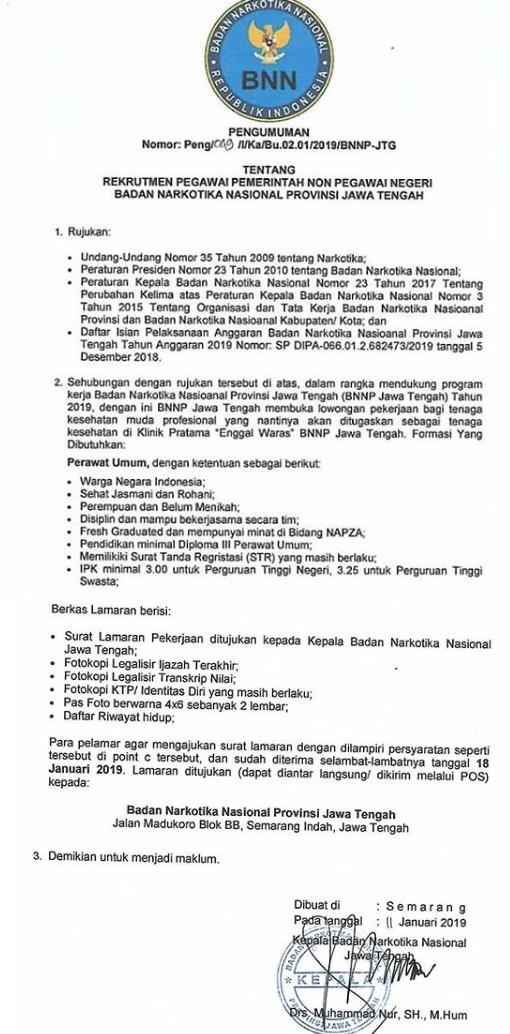 Rekrutmen Badan Narkotika Nasional Provinsi Jawa Tengah