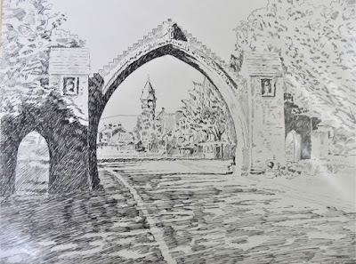 Dalhousie arch, Edzell,  Angus, Scotland, 1990 pen and ink by F. Lennox Campello