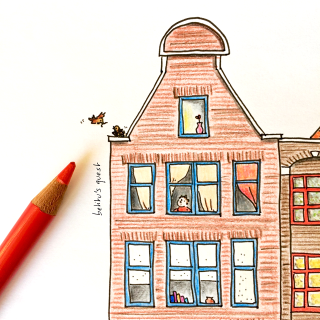 Amsterdam stories - Detail of hand illustrated facade by betitu