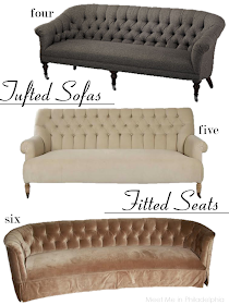 tufted sofas with fitted seats via Meet Me in Philadelphia