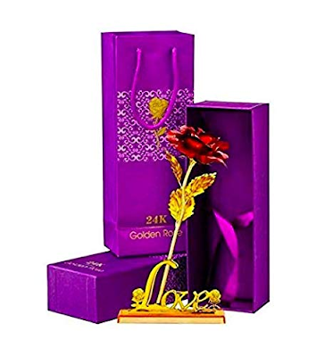 Golden Red Rose with Love Stand Gift Box Artificial Red Rose Flower for Girlfriend/Wife/Boyfriend Red Rose for Valentine Day Gift Red Rose for Rose Day Propose Day Friendship Day