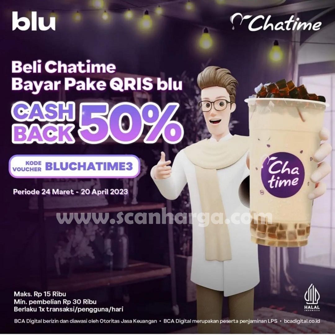 Promo CHATIME CASHBACK 50% Pakai QRIS blu BCA
