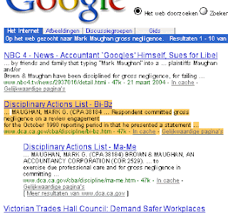 Captura de una búsqueda de Google de Mark Maughan