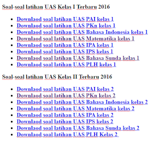 Kumpulan Soal UAS SD Lengkap kelas 1-6 Semua Mata Pelajaran 