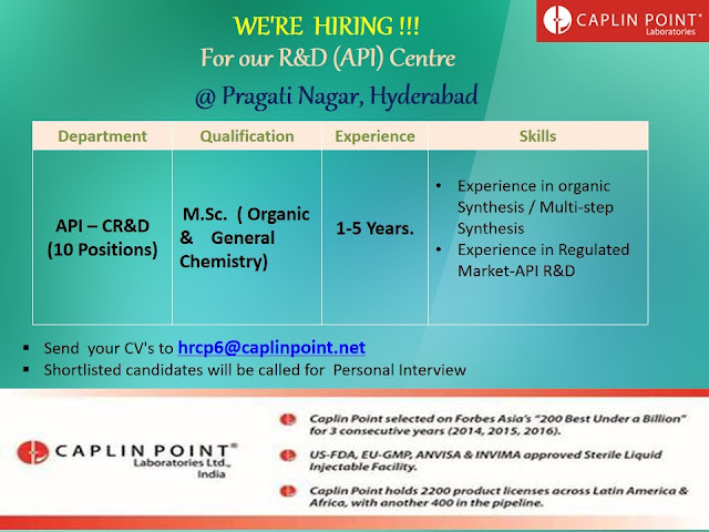 Job Availables, Caplin Point Job Vacancy For Msc Organic & General Chemistry - 10 Opening