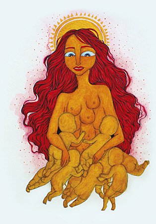 Bagobo Mythology Mebuyan and her multiple breasts nursing dead babies