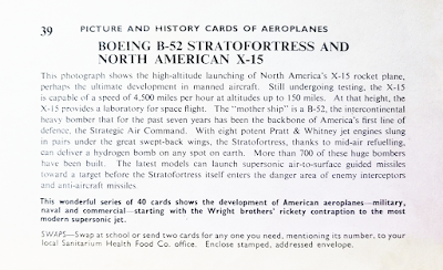 1964 Sanitarium : Picture and History Cards of Aeroplanes #39 - Boeing B-52 Stratofortress and North American X-15