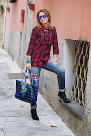 Zara tartan shirt, Cesare Paciotti ankle boots, Marc by Marc Jacobs tote, Fashion and Cookies, fashion blogger