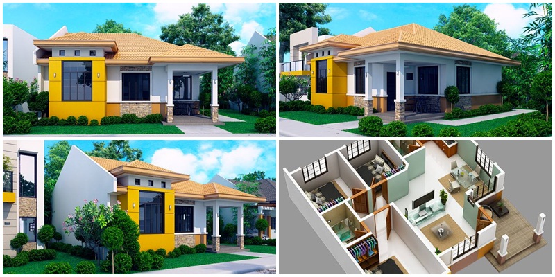 MyHousePlanShop Modern Bungalow House  Plan  with 3D Floor 