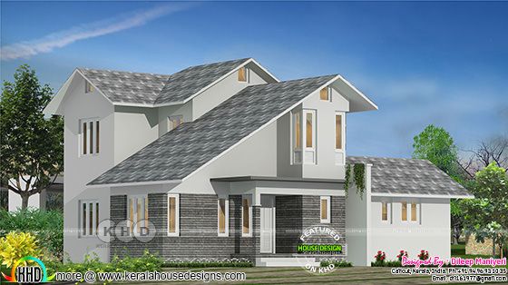 Slanting + sloping roof mix home 1708 sq-ft