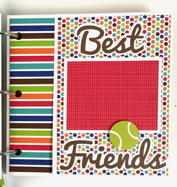 Dog Scrapbook Album page with a tennis ball, polka dots, & stripes