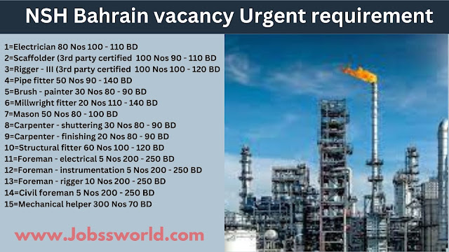 NSH Bahrain vacancy  Urgent requirement