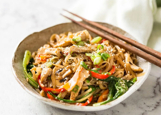 Chicken Stir Fry with Rice Noodles (30 minute meal)