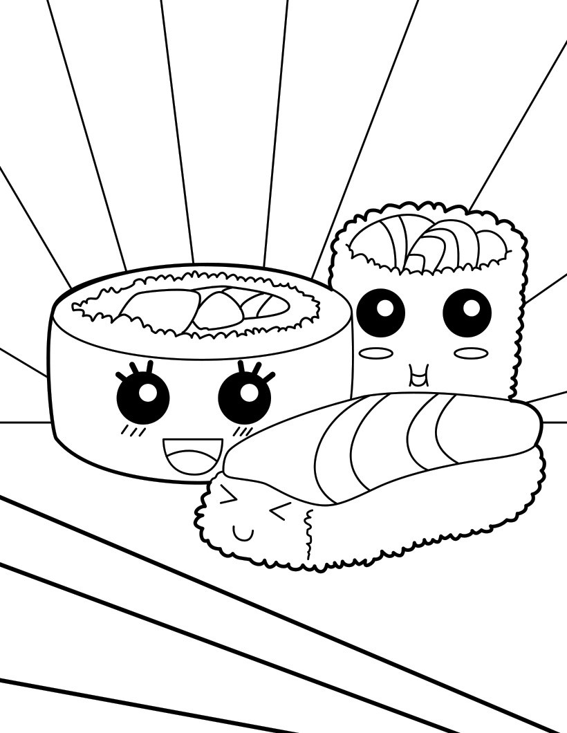 Sushi So Cute Coloring Page - Free Printable Coloring Pages for Kids