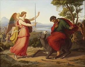 بلعام والملاك (1836) من قبل غوستاف جاغر . يشار إلى الملاك في هذا الحادث باسم "الشيطان". [6]