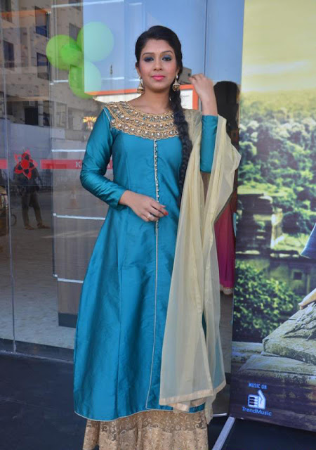 Madhu Shalini in Blue and Cream Anarkali Suit